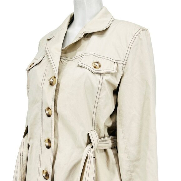 Braetan Women's Belted Lined Beige Jacket Size L Buttons Closure Collared - Picture 7 of 13
